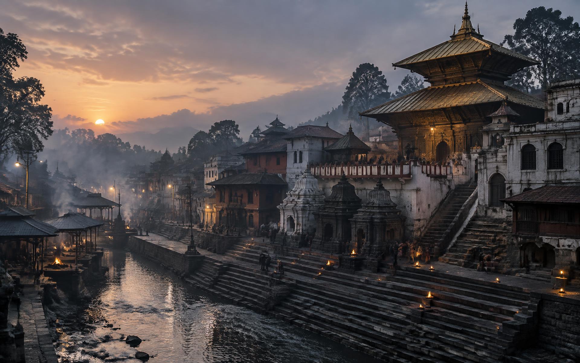 Pashupatinath and the Bagmati ghats at dawn
